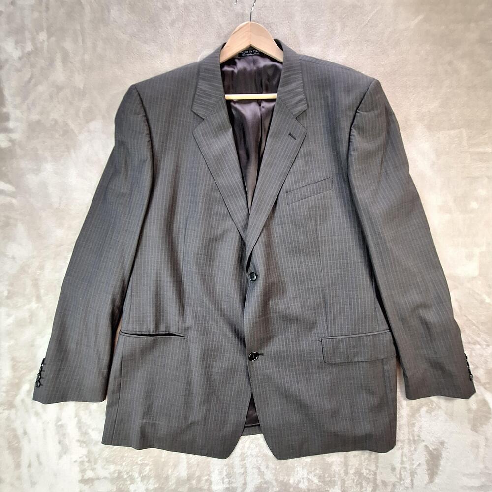 Mondo Uomo Suit Mens 50 Long 44W Gray Wool Stripe Double Vent 2 Piece Super 140s